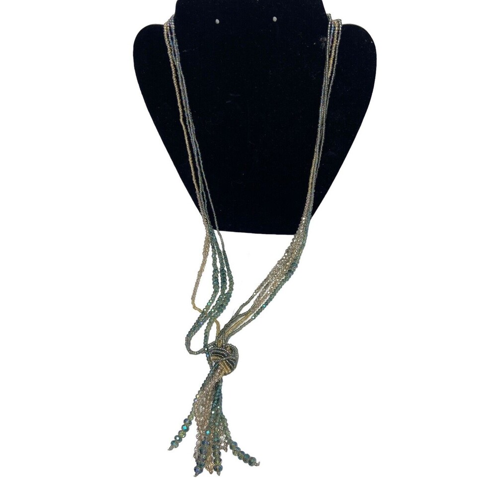 Noelle Coastal Glass Beaded Tassel Necklace NWT Blue Green Gold 20.75 in Jewelry